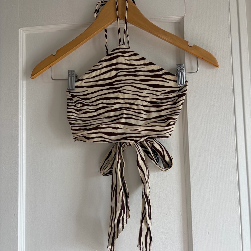 Motel Rocks Zebra Print Halter Crop Top